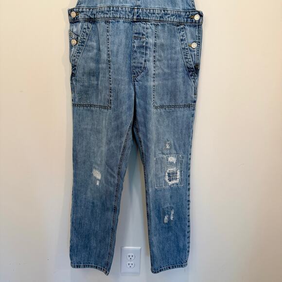 GAP Distressed Patchwork Denim Overalls Women’s Small Gap For Good - Picture 6 of 13